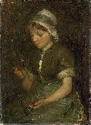 Bernard Blommers Girl with Cherries oil painting